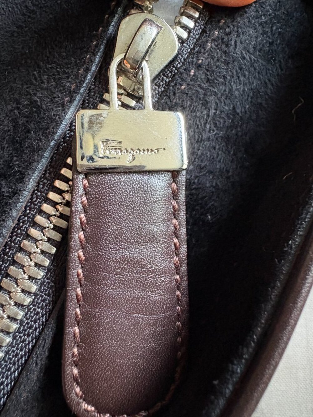 Ferragamo Vintage Suede Tote Dark Brown with Leather Trim - Picture 7 of 8